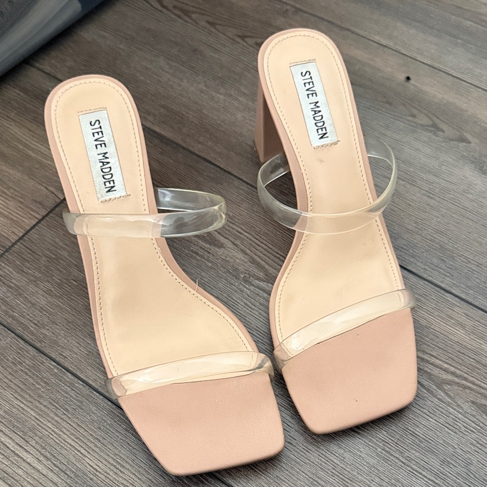 Steve Madden Blush Block Heel Sandals with Clear Straps